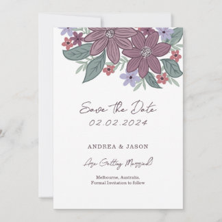 Boho bloemig, met de hand getekende bloem save the date