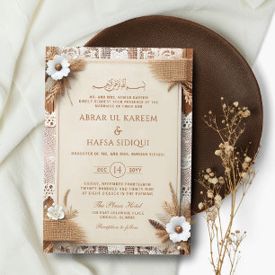 Boho Bloemig Rustisch Monogram Islamitisch Huwelij Kaart