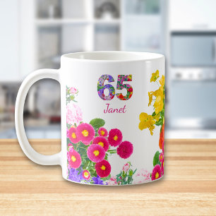 Boho bloemige 65e verjaardag cadeau voor haar koffiemok