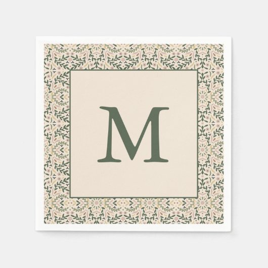 Boho Bloemige Aangepaste Kerst Mis Monogram Servet (Voorkant)