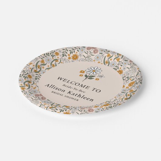 Boho Bloemige Aardetinten Botanische Bruidsdouche  Papieren Bordje (Gekanteld)