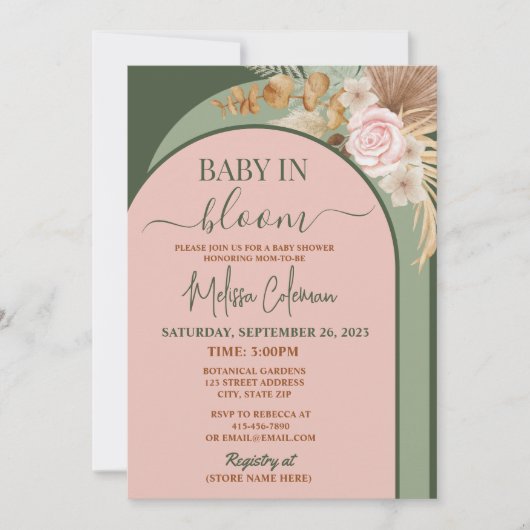 Boho Bloemige Baby in Bloei Babyshower Kaart (Voorkant)