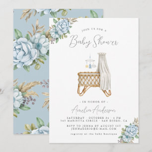 Boho bloemige baby jongens douche uitnodiging