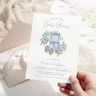 Boho bloemige baby jongens douche uitnodiging