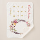Boho bloemige baby mijlpaal maandelijkse sherpa de deken (Voorkant)
