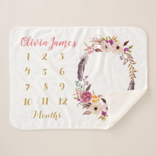Boho bloemige baby mijlpaal maandelijkse sherpa de deken