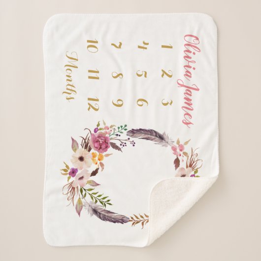 Boho bloemige baby mijlpaal maandelijkse sherpa de sherpa deken (Voorkant)