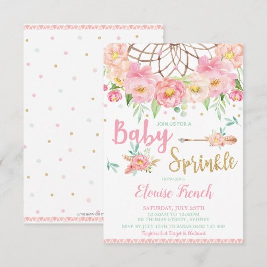 Boho Bloemige Baby Shower Strooifeest Droomvanger Kaart (Voorkant / Achterkant)