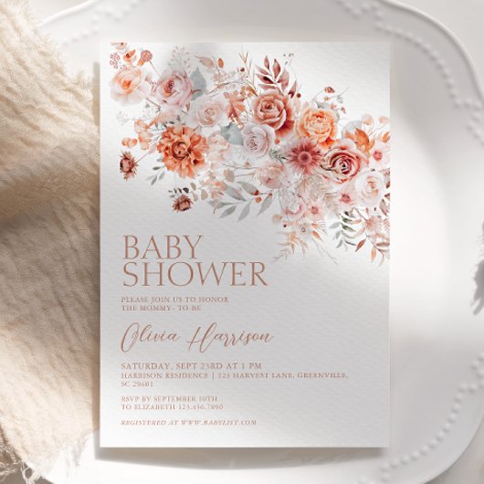 Boho bloemige babyshower uitnodiging