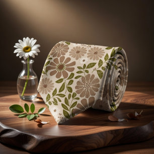 Boho Bloemige Beige Achtergrond Stropdas