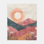 Boho Bloemige Berg Zonsondergang – Rustieke Natuur Fleece Deken (Voorkant)