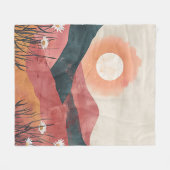 Boho Bloemige Berg Zonsondergang – Rustieke Natuur Fleece Deken (Voorkant (Horizontaal))