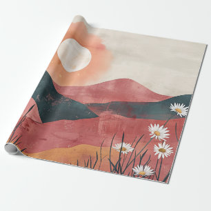 Boho Bloemige Bergzonsondergang – Rustieke Natuur Cadeaupapier