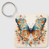 Boho Bloemige Bloesem Vlinder Weide Waterverf Sleutelhanger (Voorkant)
