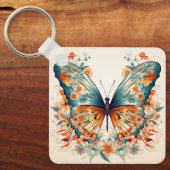 Boho Bloemige Bloesem Vlinder Weide Waterverf Sleutelhanger (Voorkant)