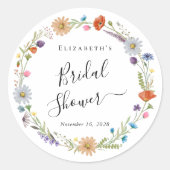 Boho bloemige bruidsbruiloft ronde sticker (Voorkant)