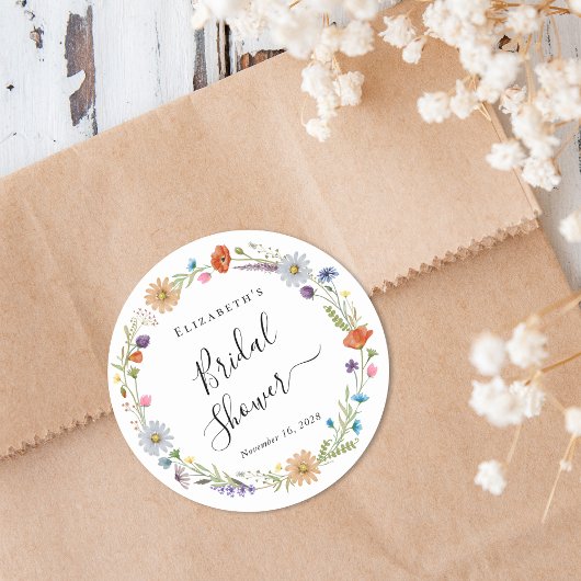 Boho bloemige bruidsbruiloft ronde sticker