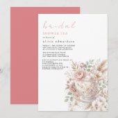 Boho bloemige bruidsbruiloft uitnodiging met theep (Voorkant / Achterkant)