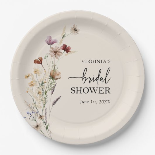 Boho Bloemige Bruidsdouche Papieren Bord (Voorkant)
