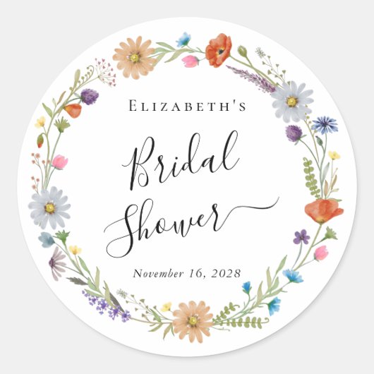 Boho bloemige bruidsdouche ronde sticker (Voorkant)