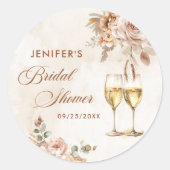 Boho bloemige bruidsdouche ronde sticker (Voorkant)