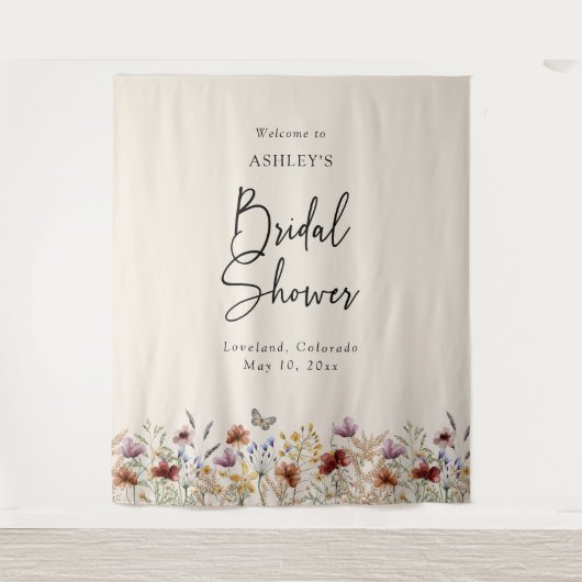 Boho Bloemige Bruidsdouche Wandkleed (Voorkant)