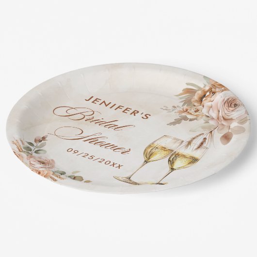 Boho bloemige bruidsfeest papieren bordje (Gekanteld)