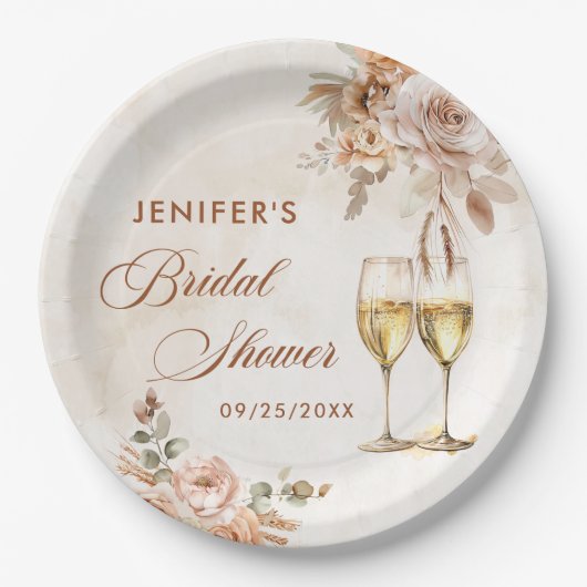 Boho bloemige bruidsfeest papieren bordje (Voorkant)