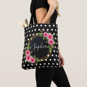 Boho bloemige bruidsmeisje gepersonaliseerd zwart tote bag