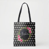 Boho bloemige bruidsmeisje gepersonaliseerde zwart tote bag (Voorkant)