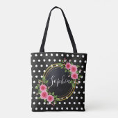Boho bloemige bruidsmeisje gepersonaliseerde zwart tote bag (Achterkant)