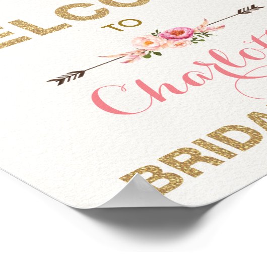 Boho Bloemige Bruiloft Feest Roze Gouden Droomvang Poster (Hoek)