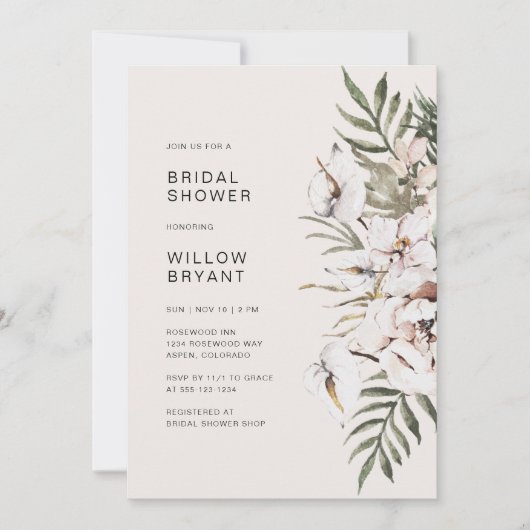 Boho Bloemige Bruiloftsborrel Kaart (Voorkant)