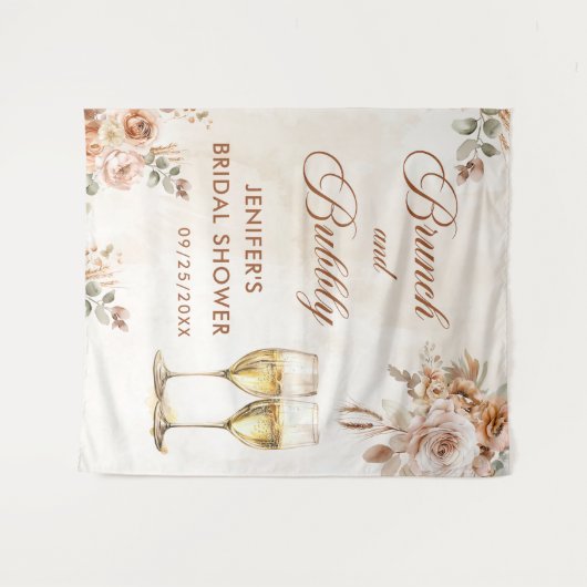 Boho Bloemige Brunch en Bruisende Bruidsfeest Wandkleed (Voorkant (horizontaal))