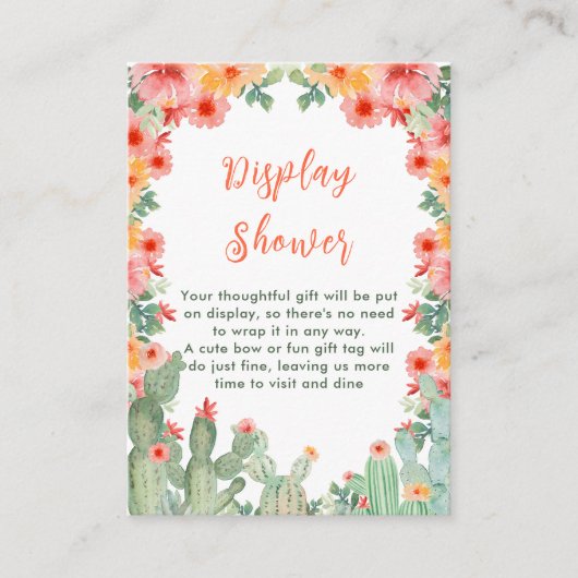 Boho Bloemige Cactus Display Baby Shower Informatiekaartje (Voorkant)