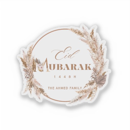 Boho Bloemige Eid Mubarak Sticker (Voorkant)