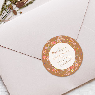 Boho Bloemige Elegante Herfst Bruiloft Bedankt Ronde Sticker