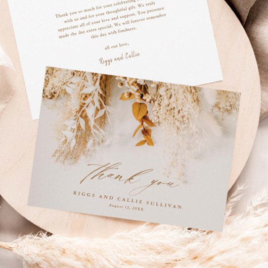 Boho Bloemige Elegante Script Bruiloft Bedankkaart