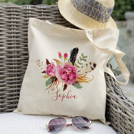 Boho bloemige en veer Bruidsmeisje Persoonlijk Tote Bag