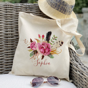 Boho bloemige en veer Bruidsmeisje Persoonlijk Tote Bag