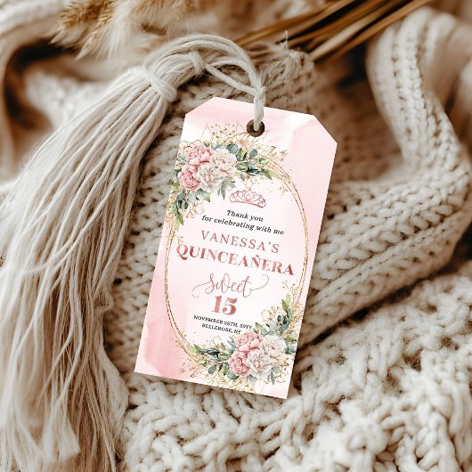 Boho bloemige eucalyptus cadeaukaart in roze rood cadeaulabel