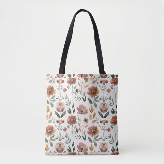 Boho Bloemige Geometrie – Aardse Wilde Bloem Patro Tote Bag (Voorkant)