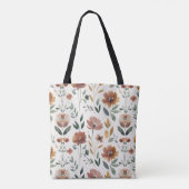 Boho Bloemige Geometrie – Aardse Wilde Bloem Patro Tote Bag (Achterkant)