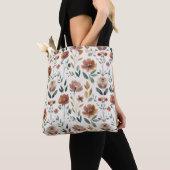 Boho Bloemige Geometrie – Aardse Wilde Bloem Patro Tote Bag (Dichtbij)
