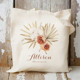 Boho bloemige gepersonaliseerde bruidsmeisje tote bag