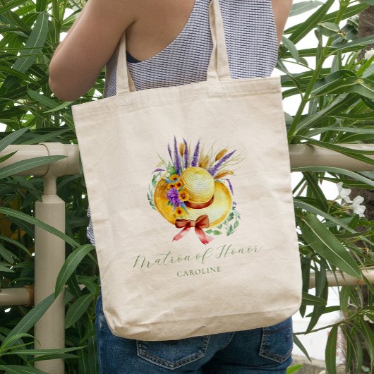 Boho bloemige getuige naam  tote bag
