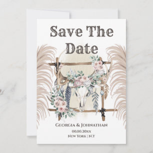Boho bloemige gewei hert schedel stam pampus save the date