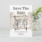 Boho bloemige geweien hertenschedel stam pampus save the date (Staand voorkant)