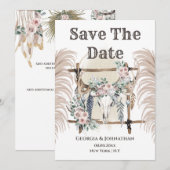 Boho bloemige geweien hertenschedel stam pampus save the date (Voorkant / Achterkant)