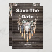 Boho bloemige geweien hertenschedel stamland count save the date (Voorkant / Achterkant)